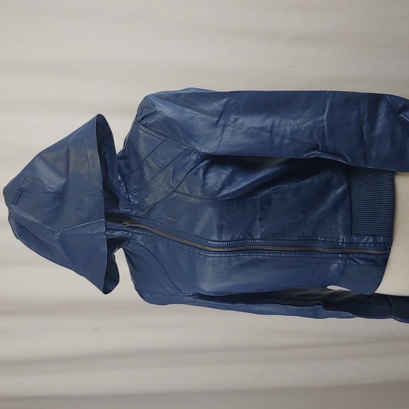 Guess- Faux Leather Jacket, Blue, Medium - Picture 2 of 6